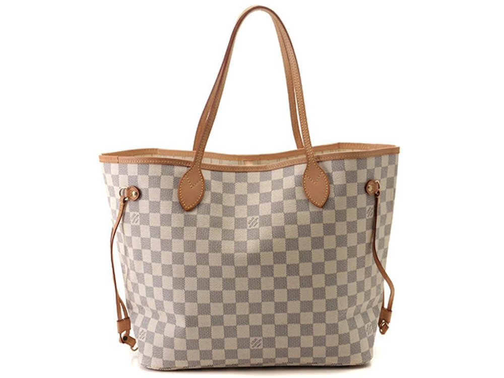 Louis Vuitton Neverfull Handbag Shopping Tote Bag Damier Azur White